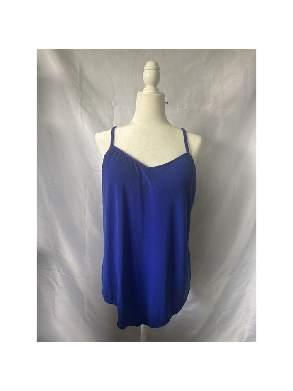 Cobalt Blue Tankini Swim Top Modest Adjustable Straps Padded Built-in Bra Sz 16